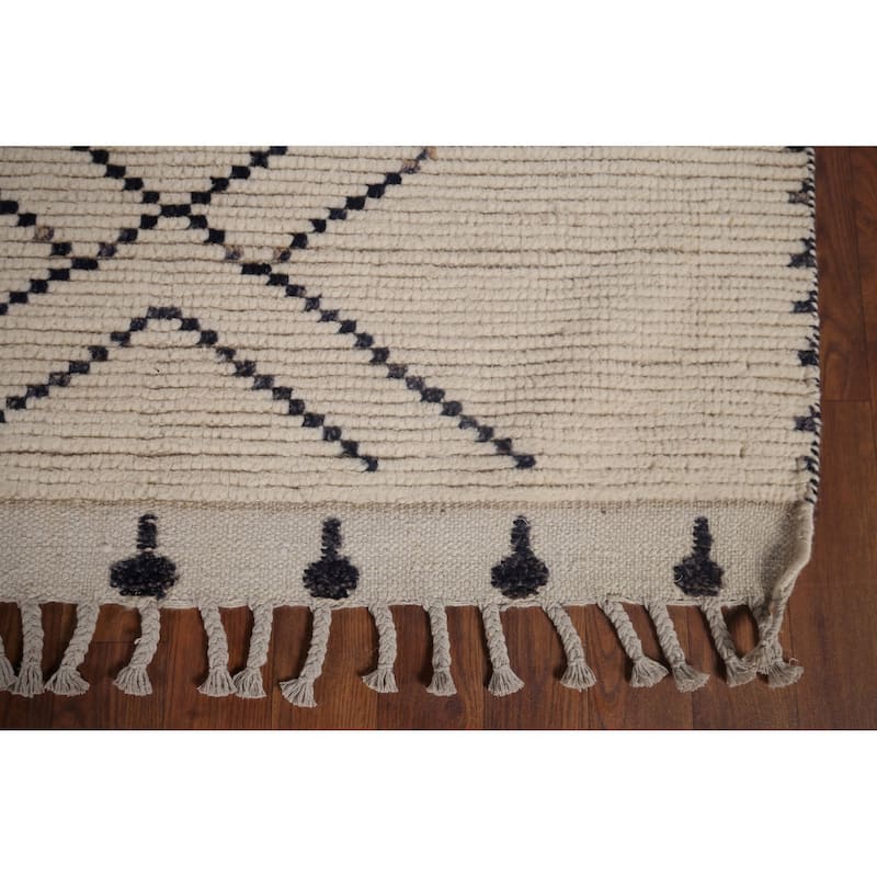 Trellis Moroccan Earth Tone Area Rug Hand-Knotted Wool Carpet - 7'9"x 10'11"