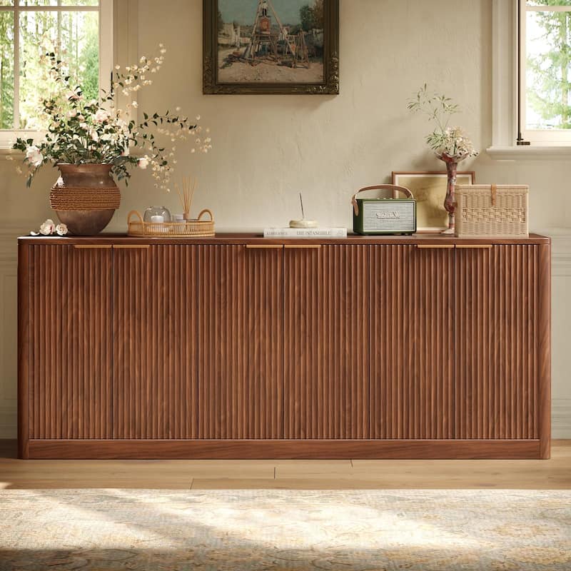 67" Fluted Buffet Cabinet Sideboard with Storage, Large Credenza with 6 Doors
