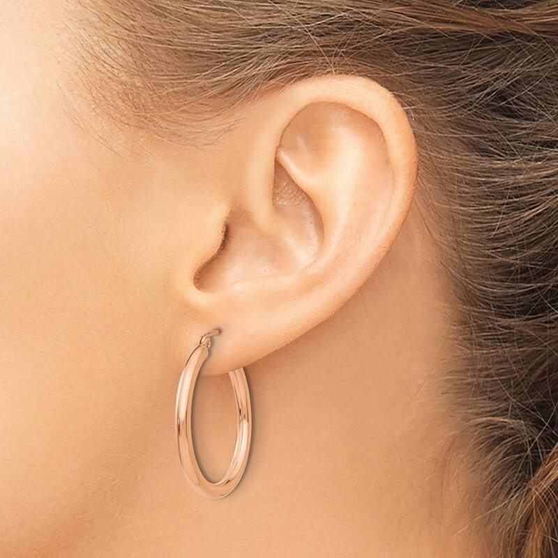 Curata 14k Rose Gold Polished Lightweight Tube Hoop Earrings - 2.5mm