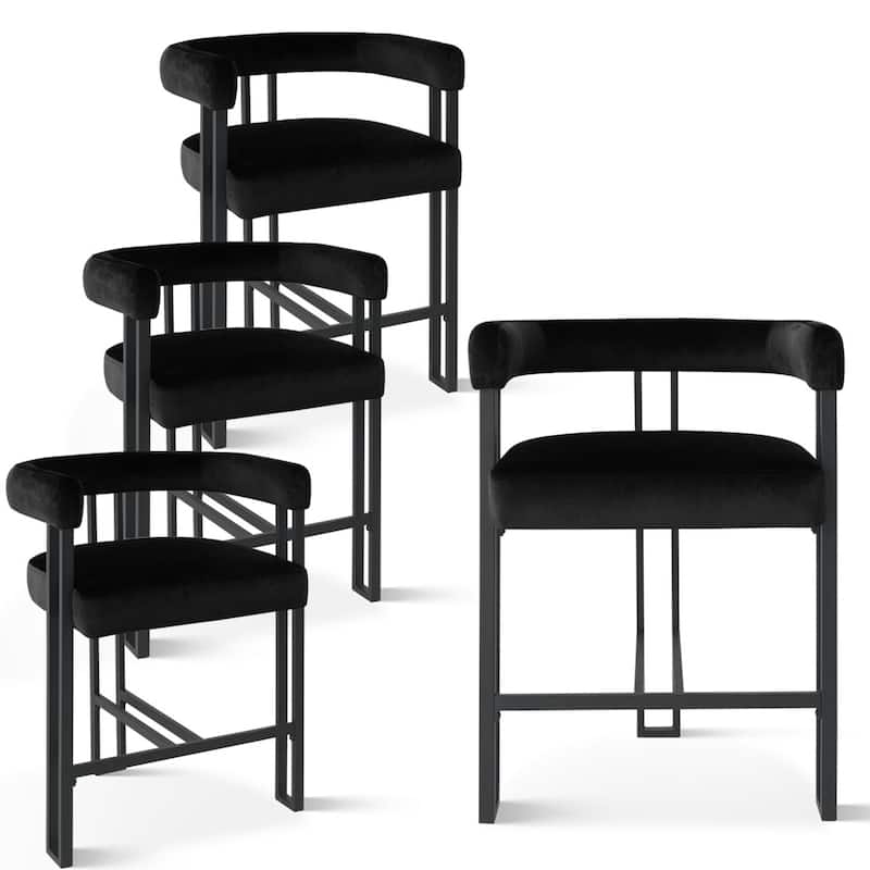 24" Seat Height Upholstered Velvet Solid back Counter Stool (Set of 4) - Black