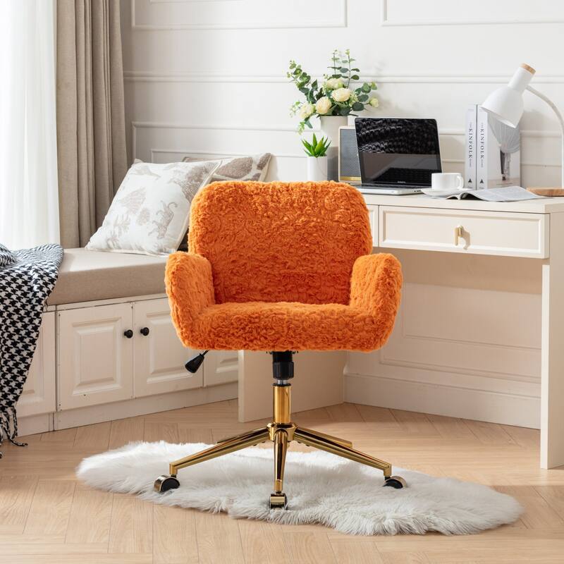 GDF Studio - Modern Upholstered Swivel Home Office Chair with Golden Metal Base and Artificial Rabbit Hair Comfort