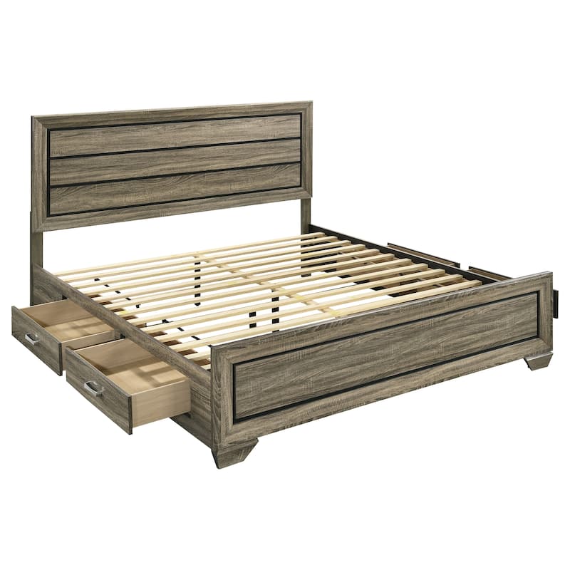 Kauffman Transitional Wood Storage Panel Bed - Washed Taupe (Eastern King) - King