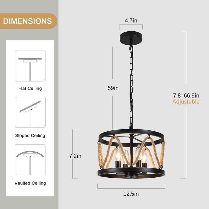 4-Light Circle Rustic Hanging Candlestick Linear Chandelier Lighting Fixture for Kitchen Island