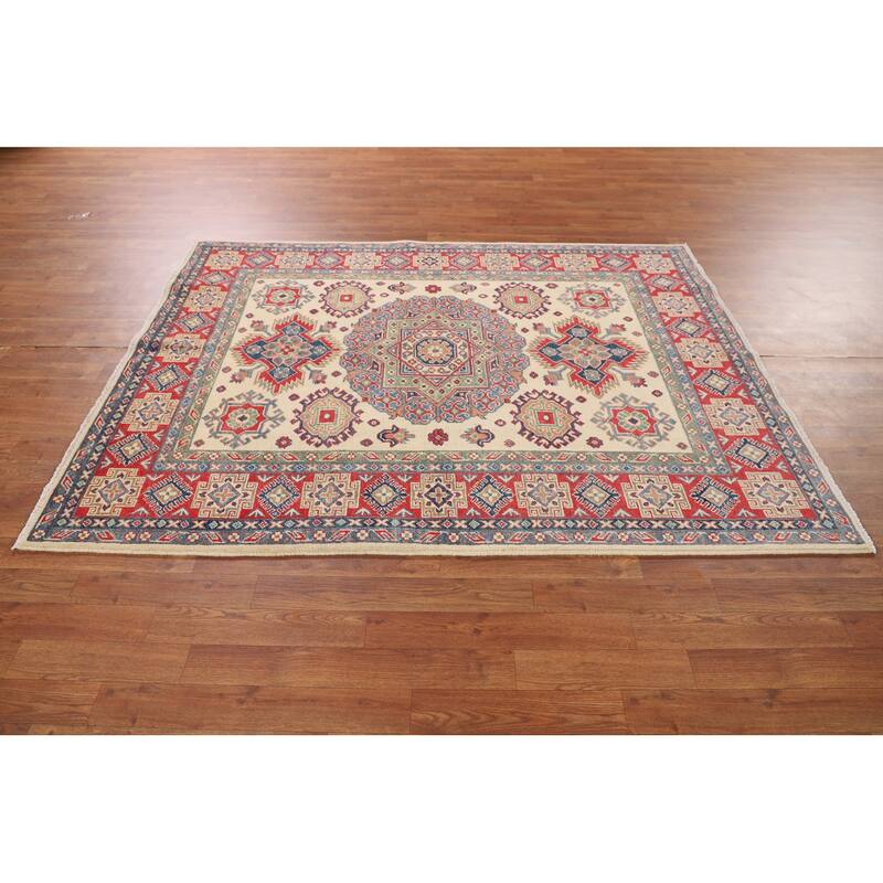 Kazak Oriental Area Rug Handmade Traditional Beige Wool Carpet - 5'0" x 6'6"