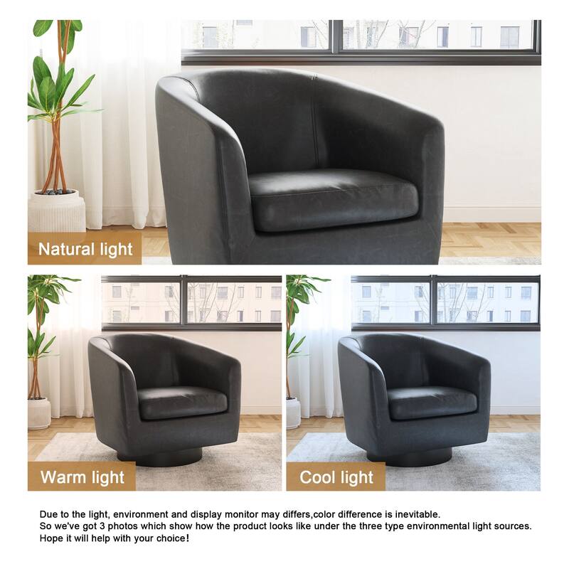 Faux Leather Wide Seat Swivel Barrel Chair