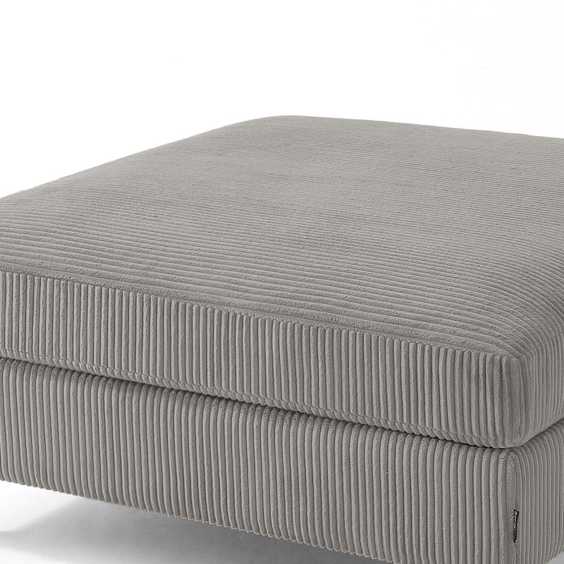 Modern Square Corduroy Upholstered Ottoman With Wood Leg
