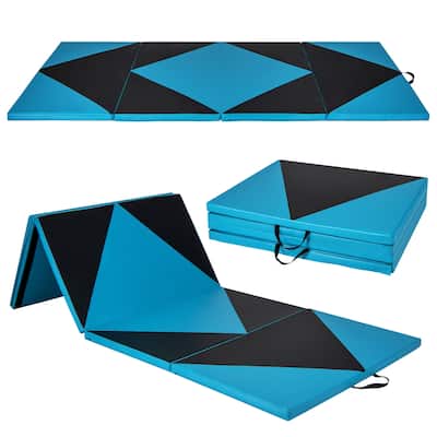 4-Panel Foldable Gymnastics Mat with Shock Absorbing Foam and Hook Loop Secure Connection - 120" x 48" x 2"