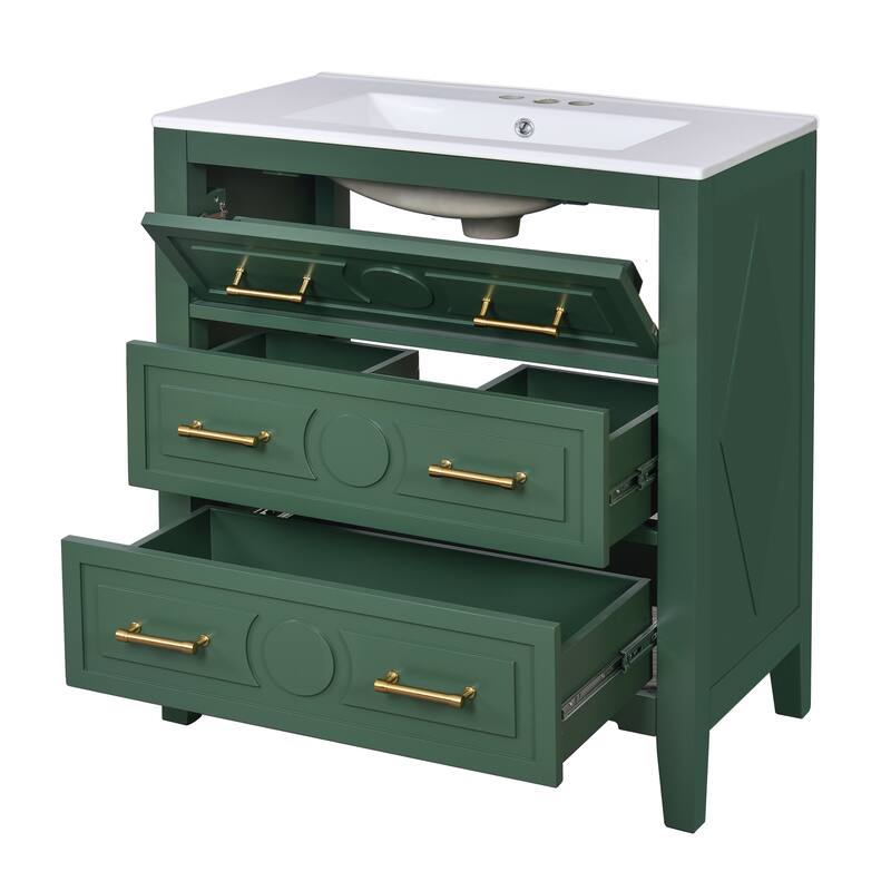 60"Bathroom Vanity with Ceramic Sink Combo, Free Standing Single Vanity Set with 3 Drawers, Wood Frame Bathroom Storage Cabinet