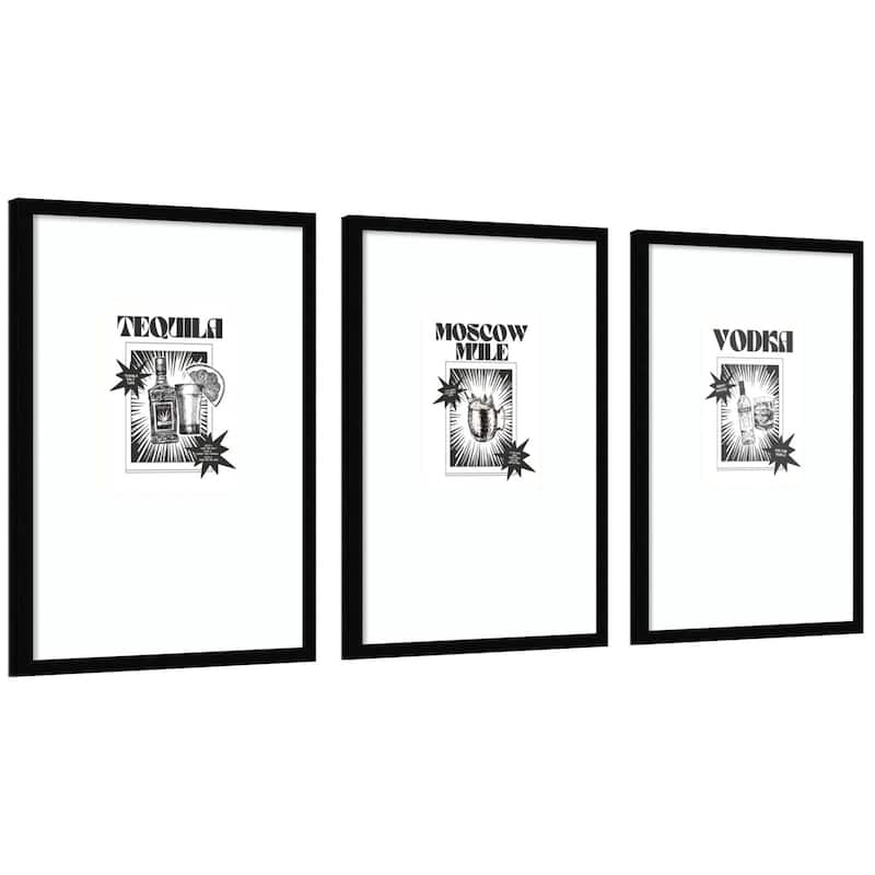 Kate and Laurel Tequila Moscow Mule & Vodka Happy Water 3 Piece Framed Wall Art Print Set by Honey Island Studio
