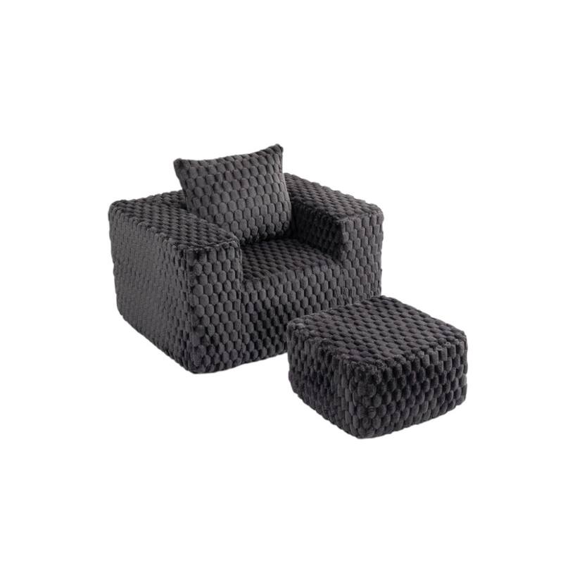 HomeRoots 42" Charcoal Chenille Arm Chair With Ottoman - 42.00 in. x 23.00 in. x 35.00 in.