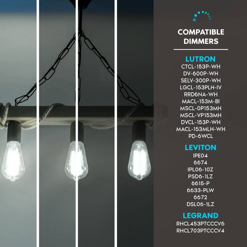 Luxrite LED Edison Bulbs 75W Equivalent ST19 ST58 5000K Bright White 800 Lumens Dimmable 8W Damp Rated UL E26 6 Pack