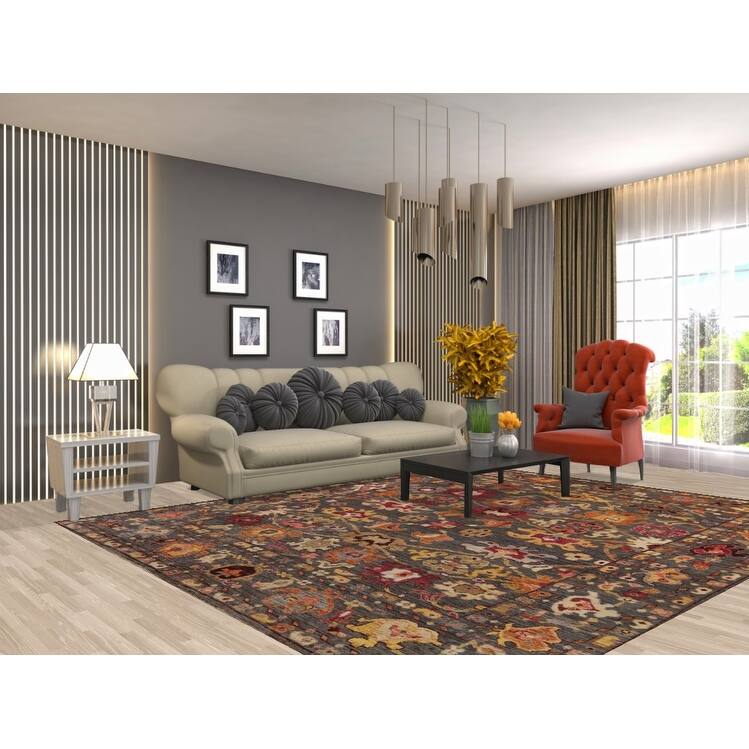 Hand Knotted Oriental 100% Wool Carpet Transitional All-Over Greys & Charcoal Oushak Area Rug - 9' 11'' X 8' 2''