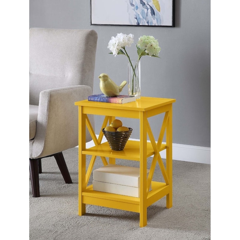 Copper Grove Cranesbill X-Base 3-Tier End Table with Shelves - Yellow