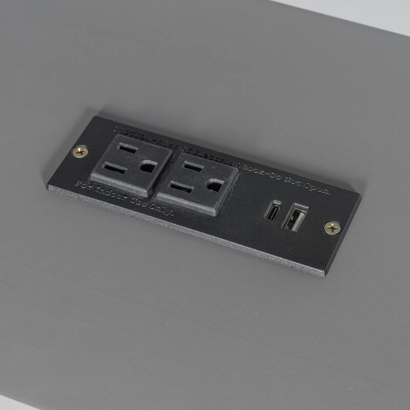 L-Shaped Twin Platform Bed with Trundle, Storage Drawer & Charging Station, Grey