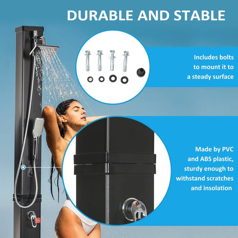 Outsunny 10.6 Gallons Solar Heated Shower with 360 Rotating Rainfall, Handheld Shower Head, Temperature Adjustment & Foot Shower