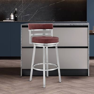 Titana Bar/Counter Height Swivel Faux Leather and Brushed Stainless Steel Bar Stool - N/A