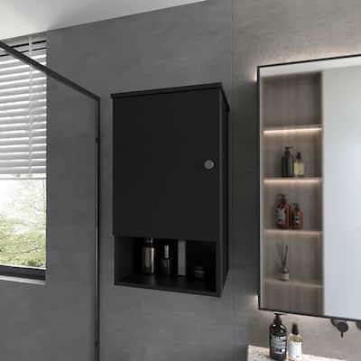Medicine Cabinet with Mirror Door, Black Finish, Two Internal Shelves and Open Shelf for Easy Access