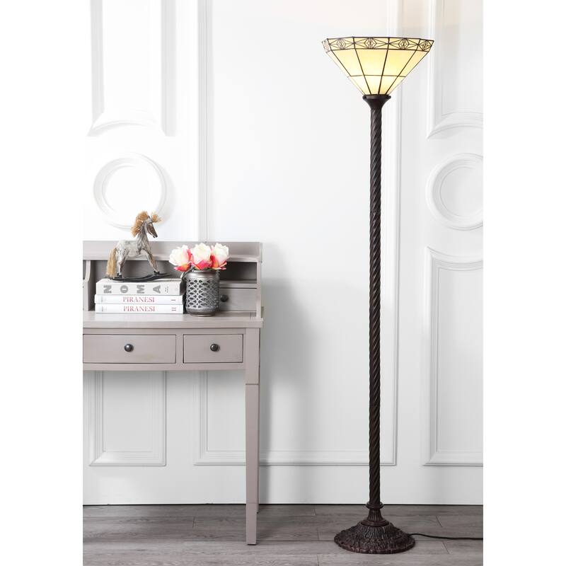 Peacock Tiffany-Style 68.57" Torchiere LED Floor Lamp, Bronze by JONATHAN Y - 68.57" H x 15" W x 15" D