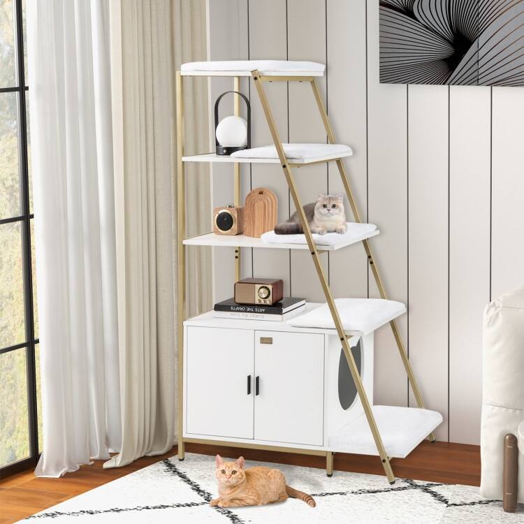 Stylish Large Cat Litter Box Enclosure with Storage and Ladder Shelf for Organization