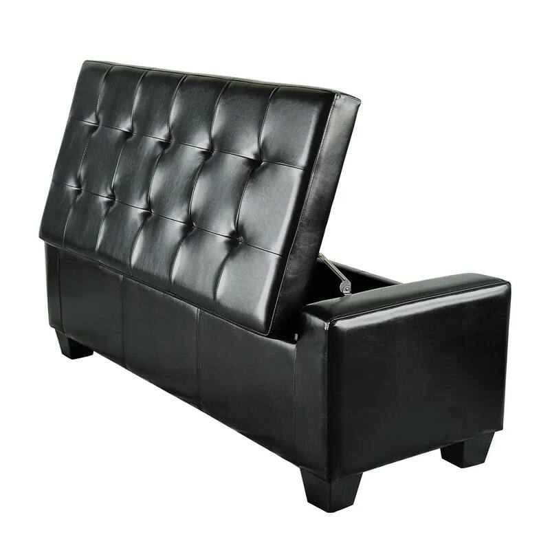 50.5" Faux Leather Rectangular Tufted Storage Ottoman