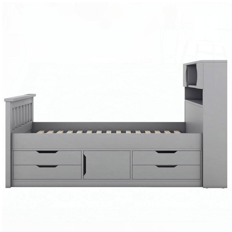 Captain Platform Bed Frame with Storage Bookcases and Shelves