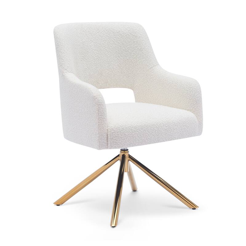 Boucle Polyester Upholstered Swivel Accent Chair - Stain Resistant - Cream