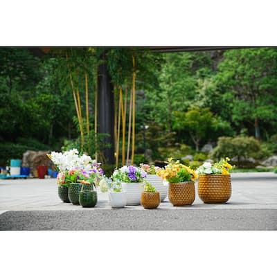 Terracotta Ombre Ceramic Planter Set of 3 - 9.5" Square Modern Plant Pots with Drainage
