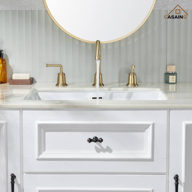 8 in. Widespread Double Handle Bathroom Faucet with Drain Kit Included - Gold