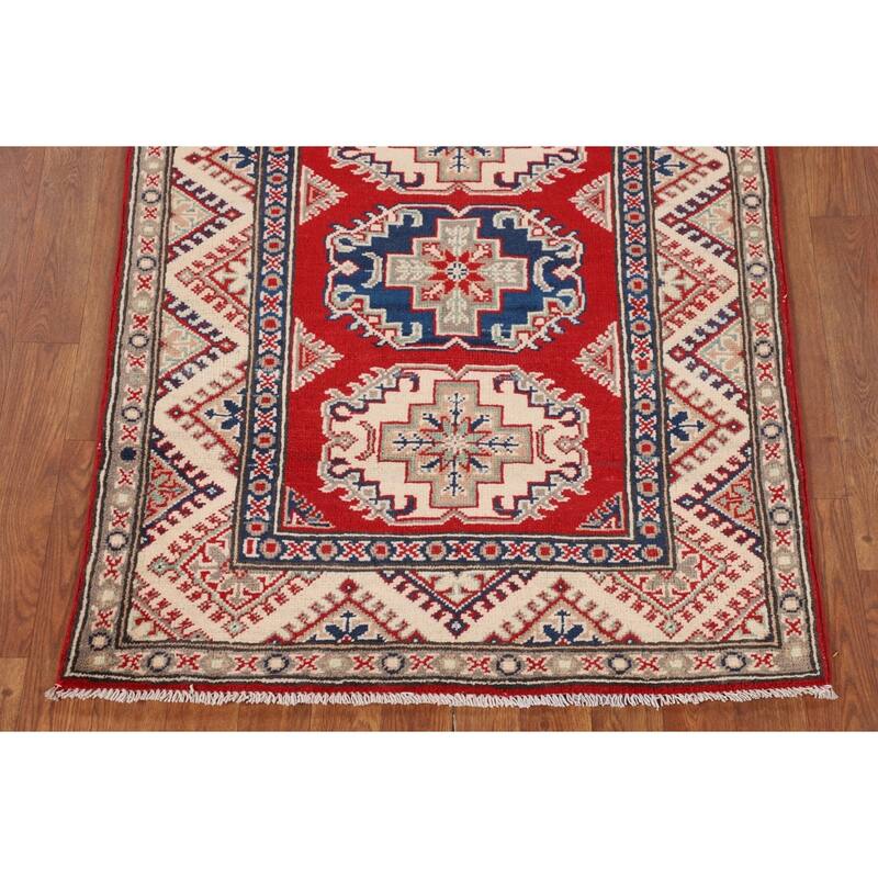 Red Kazak Foyer Rug Hand-Knotted Traditional Wool Carpet - 3'1" x 3'9"