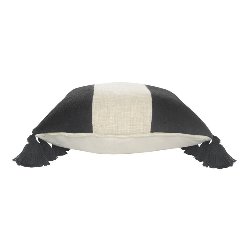 Handwoven Broad Striped Cotton Throw Pillow Cover - 20" - White and Black