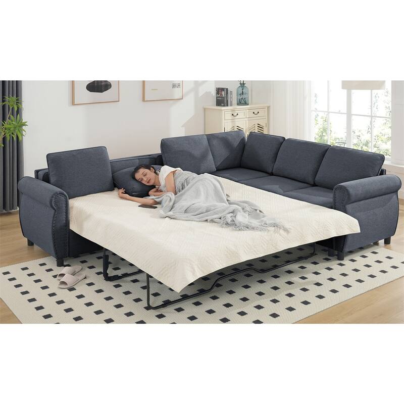 104'' 6-Seat L-Shaped Sectional Sleeper Sofa 2-in-1 Pull Out Couch Bed