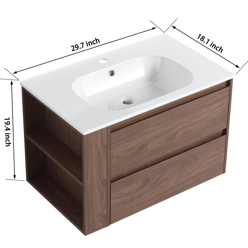 Bathroom Vanity With Sink In 30/36 Inch, Floating Bathroom Vanity With Soft Close Drawers and adjustable shelves