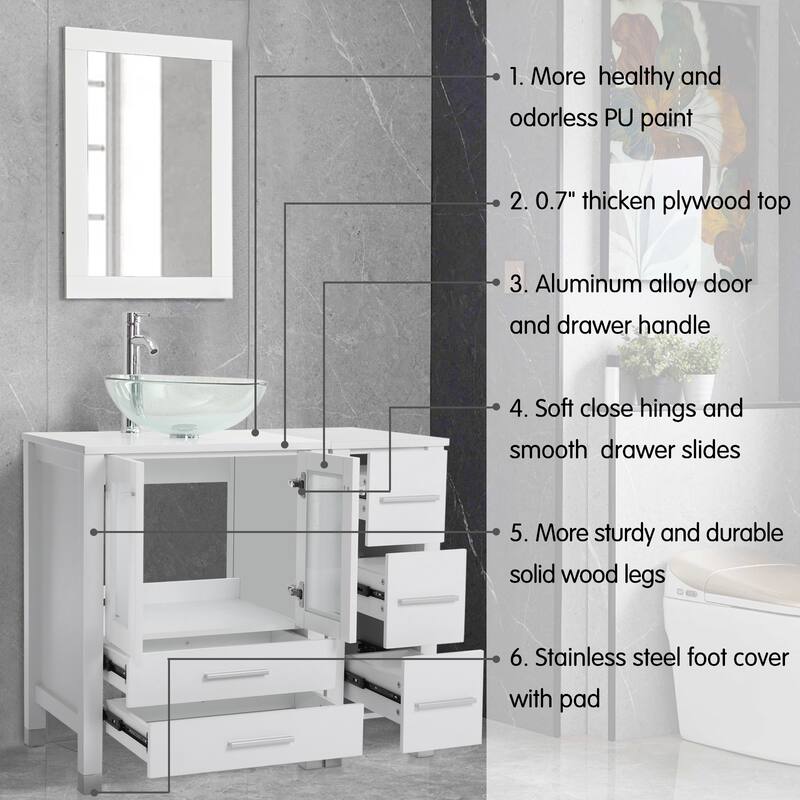 36" Bathroom Vanity with Sink Set Side Cabinet