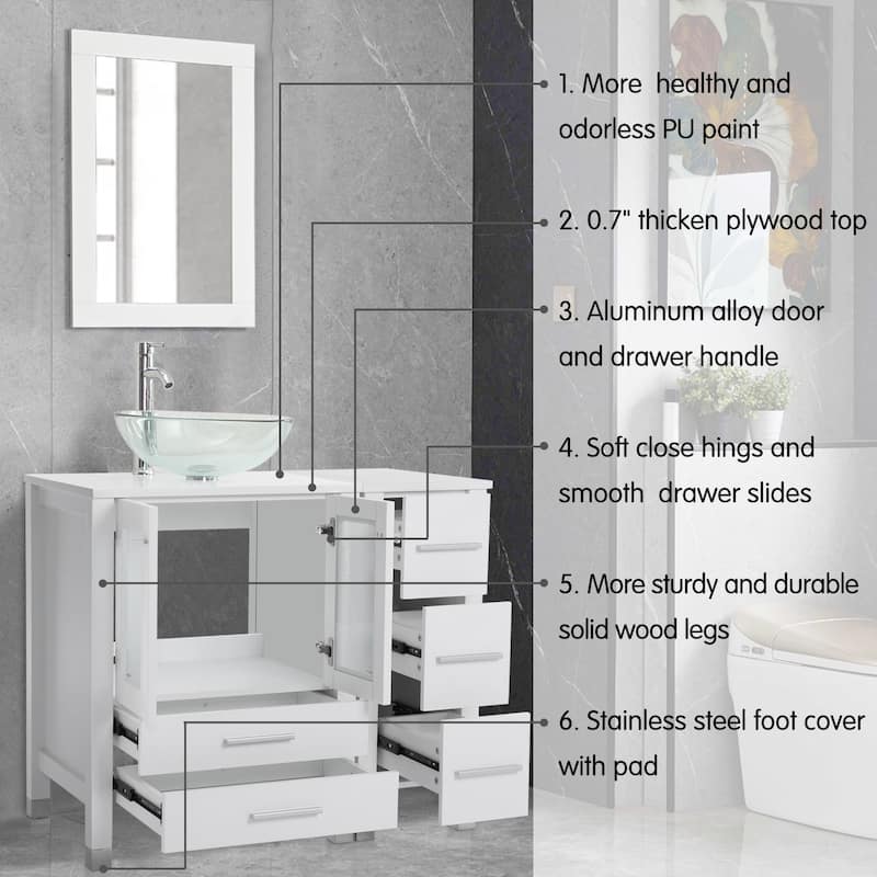 72" Bathroom Vanity Set with Vessel Sink Side Cabinet Combo