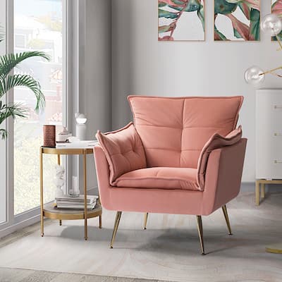 1ida Modern Tufted Padded Cushions Velvet Armchair with Golden Metal Legs by HULALA HOME