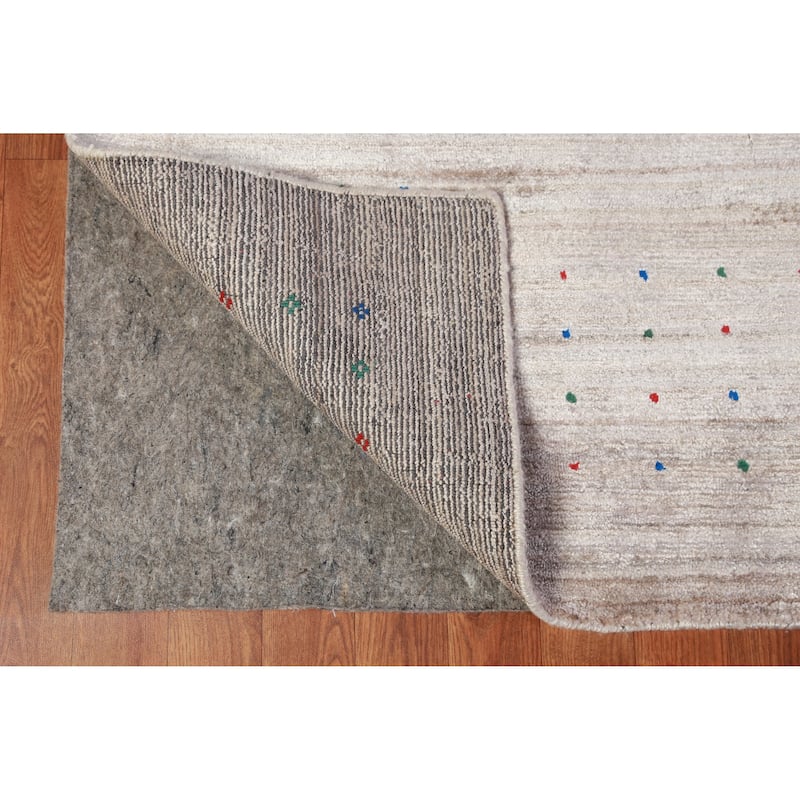 Hand Knotted Oriental 100% Wool Carpet Tribal Stripe Beige & Ivories Gabbeh Area Rug - 12' 3'' X 9' 2''