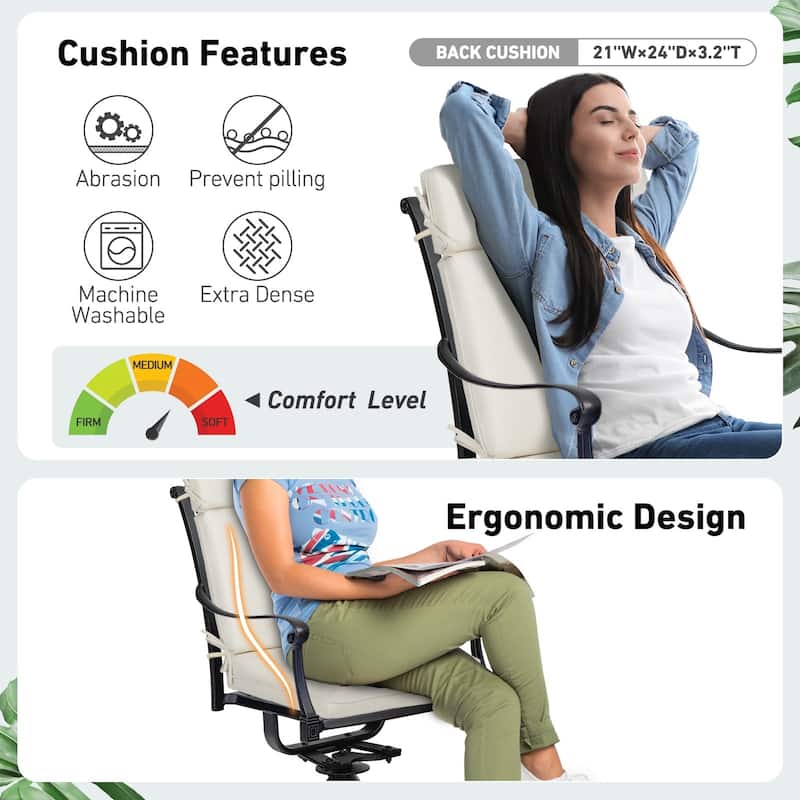 Aoodor Outdoor High Back Dining Chair Cushion Set, 44"x21"x3.2", Set of 4 - 44"x21"x3.2"