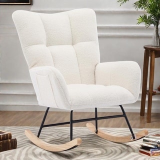 Teddy Fabric Rocking Chair with Solid Wood Legs and High Backrest - Bed ...