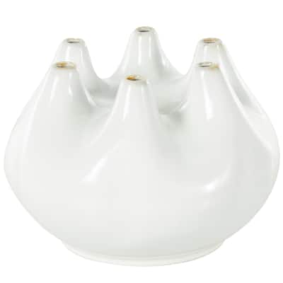 Ceramic Round Wide Decorative Vase with Multiple Openings - White - Roche River Decor