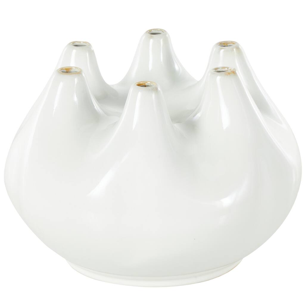Ceramic Round Wide Decorative Vase with Multiple Openings - White - Roche River Decor