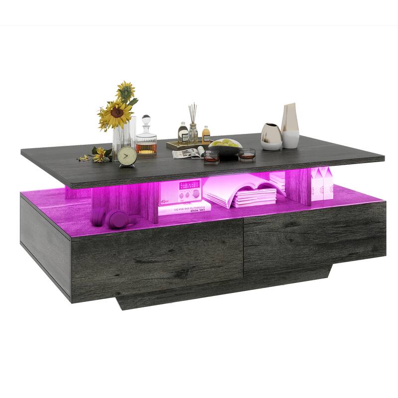 Moasis Modern Coffee Table with Storage High Glossy LED for Living Room - Grey