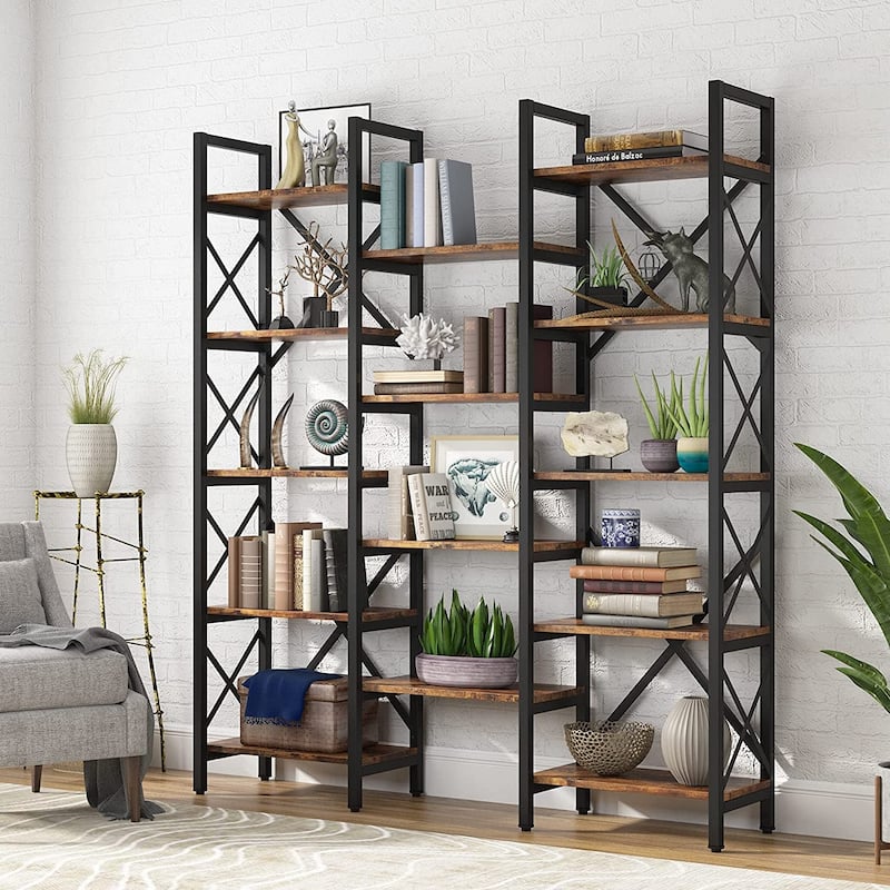 Large Triple Wide 5-Shelf Etagere Bookcase