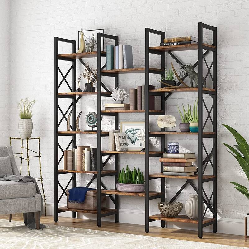 Large Triple Wide 5-Shelf Etagere Bookcase