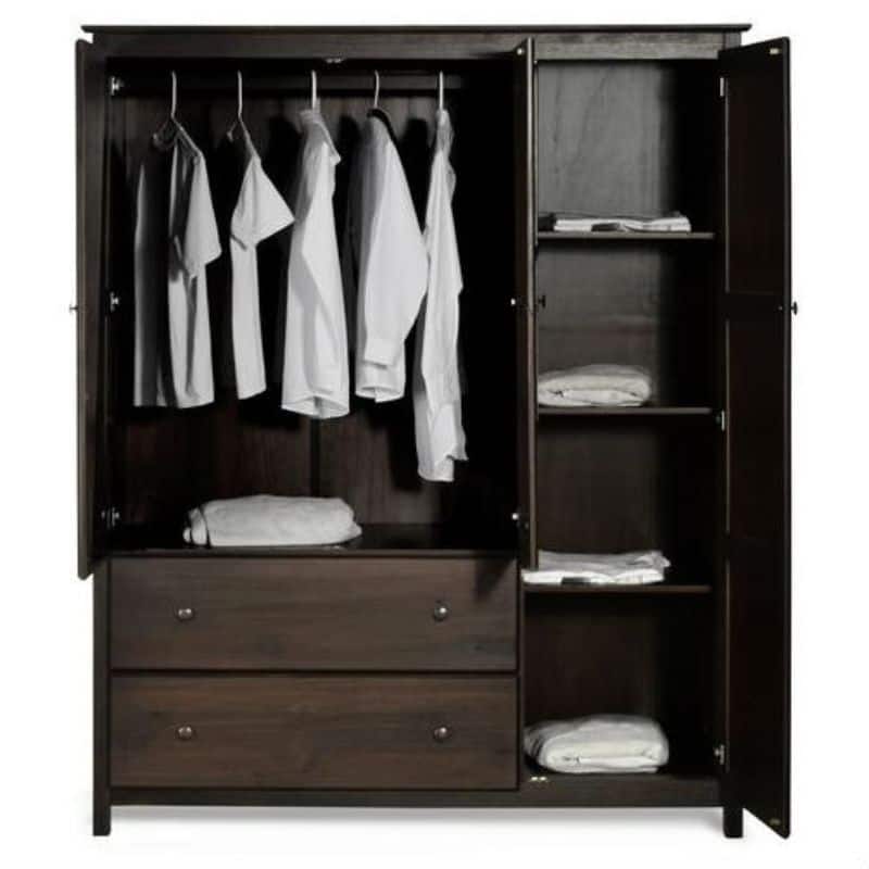 Espresso Wood Finish Bedroom Wardrobe Armoire Cabinet Closet - 72" H x 59.5" W x 21.5" D