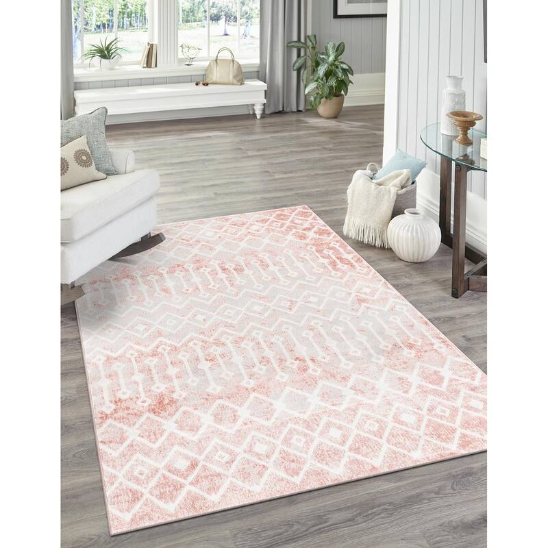 Contemporary Pico Collection Area Rug - 10'x14' - Rose-Ivory