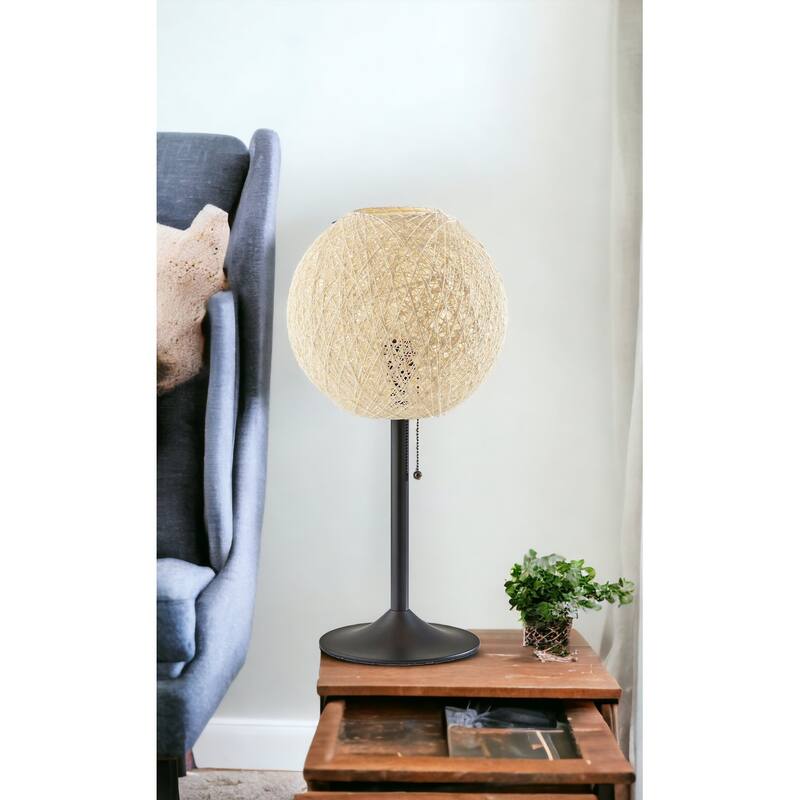 HomeRoots 24" Antiqued Bronze Metal Candlestick Table Lamp With Off White Globe Shade - 12.00 in. x 24.00 in. x 12.00 in. - Antiqued Bronze - 12.00 in. x 24.00 in. x 12.00 in.