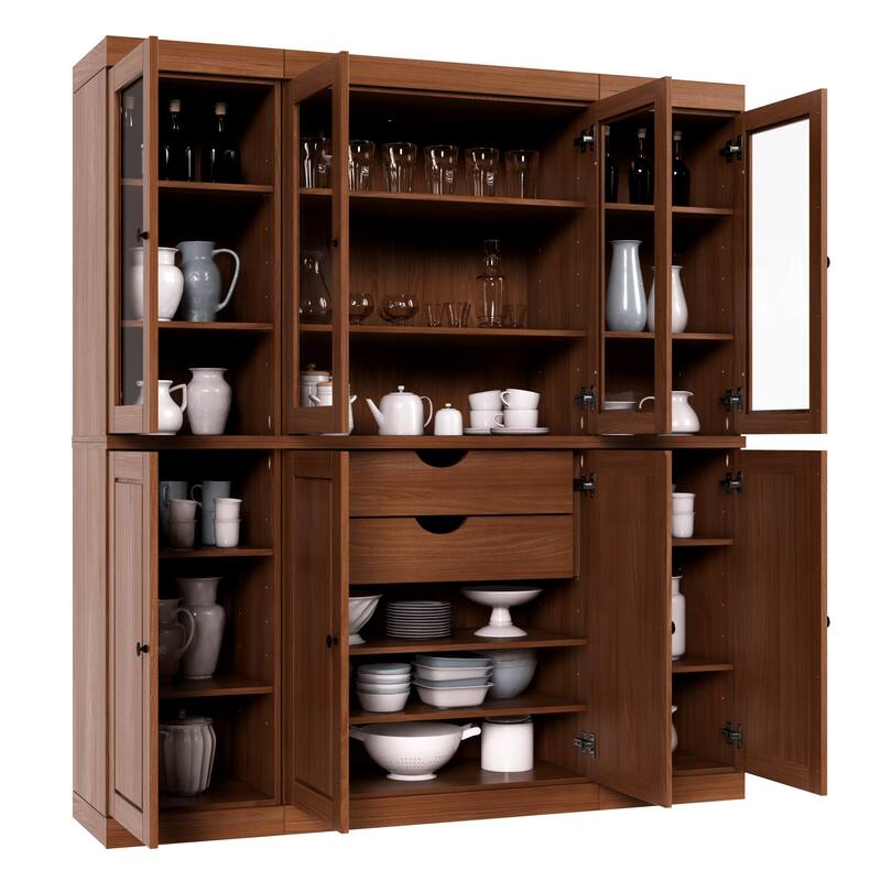 Palace Imports 100% Solid Wood Pantry China Cabinet, Raised Panel & Clear Glass Doors, 2 Drawers, 65" Wide, 71.5" Tall