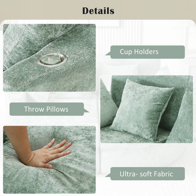 Curved Chaise Lounge Sofa for Living Room, Upholstered Sleeper Sofa Bed Boneless Couch with Cup Holders