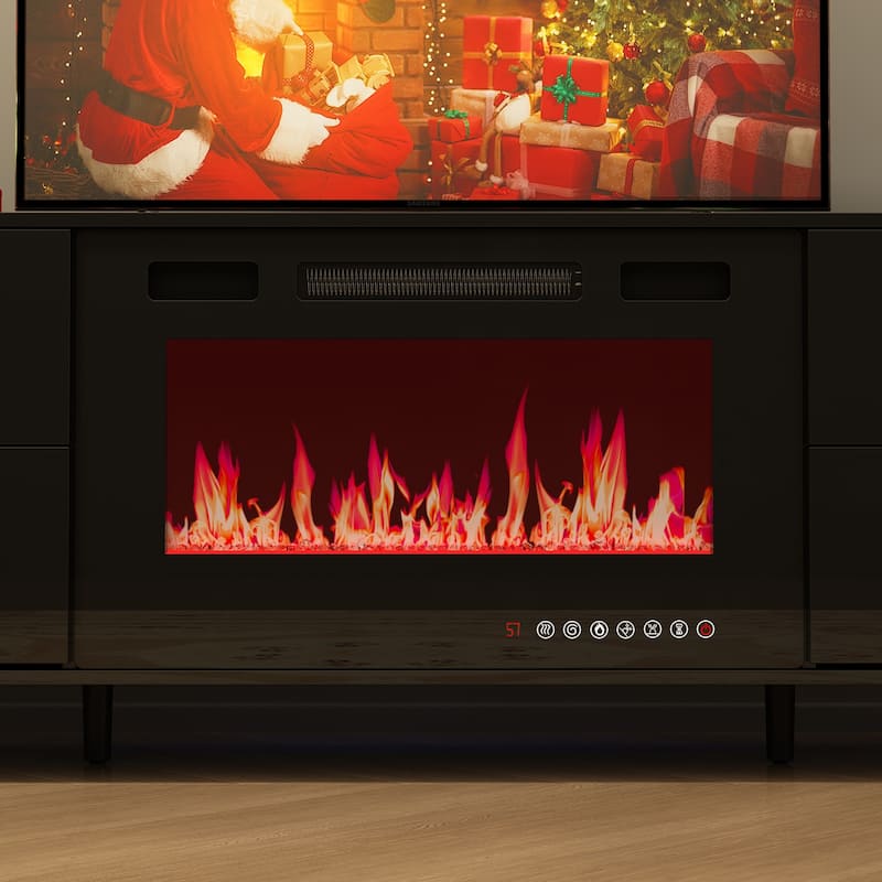 High-Gloss Electric Fireplace TV Stand LED Color ModesRemote Control