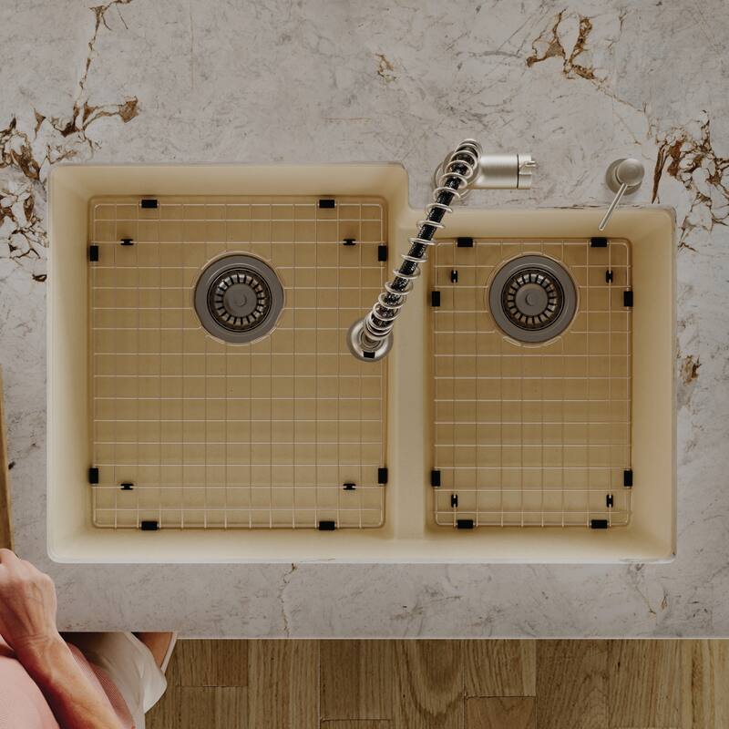 Karran 32" Undermount Large/Small Bowl Quartz Kitchen Sink Kit - 32" x 21.25" x 9"